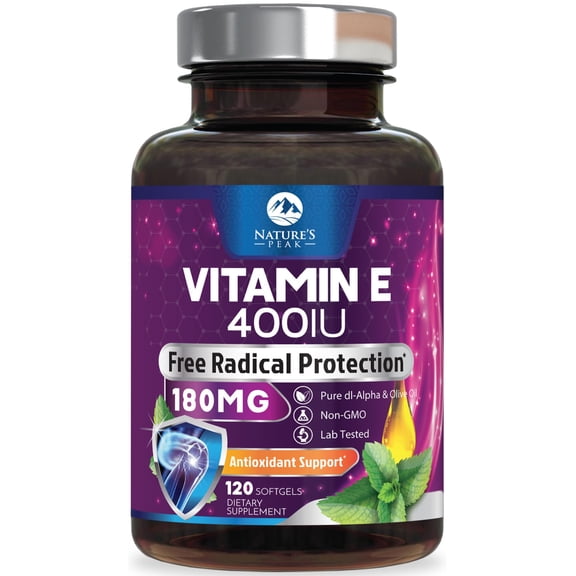 Vitamin E 180 mg (400 IU) Softgels - E Vitamin DL-Alpha, Antioxidant-Rich Dietary Supplement for Skin, Heart, and Immune Support, Bottled USA, Easily Absorbed, Non-GMO & Gluten Free - 120 Softgels