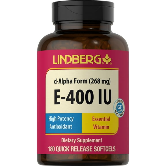 Vitamin E 400 IU Softgel Capsules | 268 mg | 180 Count for Men and Women | by Lindberg
