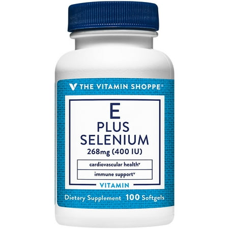 Vitamin E + 400IU Selenium- 100% d-Alpha Vitamin E from Natural Food Sources with Mixed Tocopherols, Antioxidant & Immune Support - Once Daily (100 Softgels) by The Vitamin Shoppe