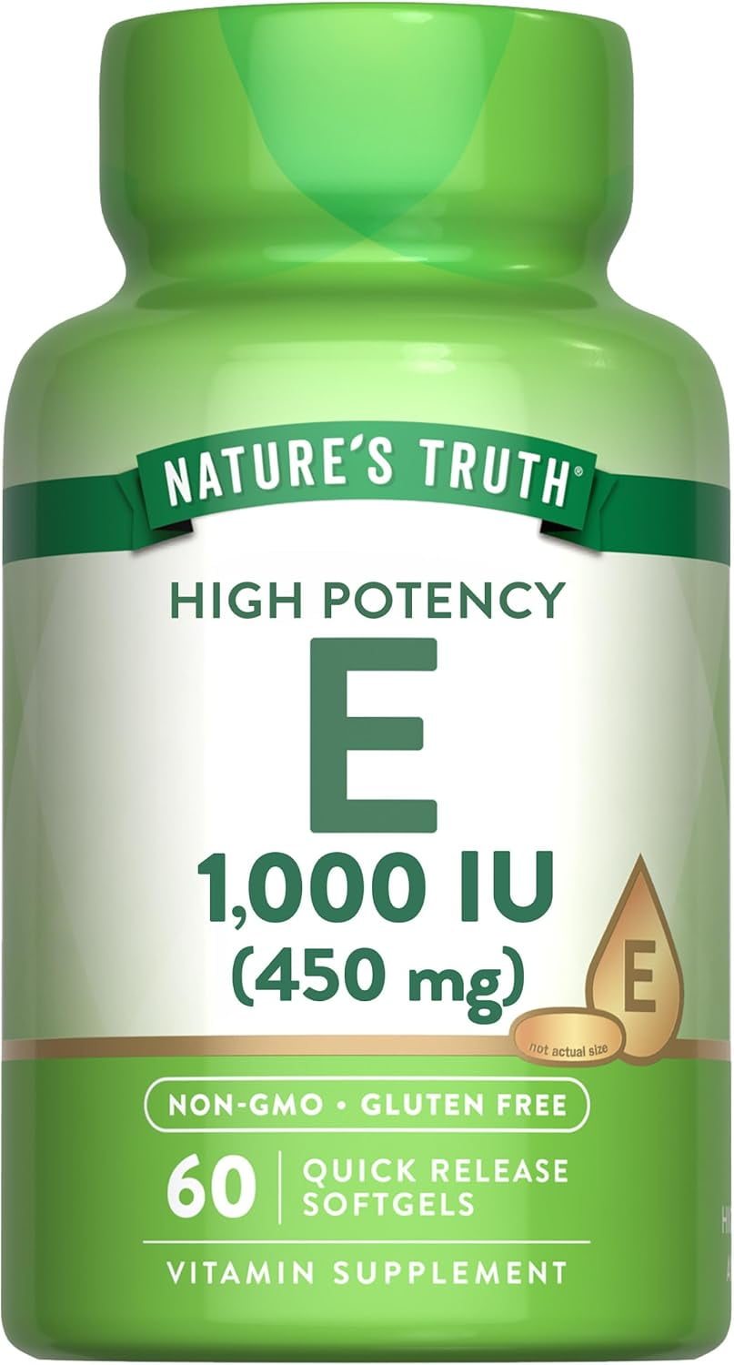 Vitamin E Capsules 1000 IU | 60 Softgels | Non-GMO & Gluten Free | For Men and Women | by Nature's Truth