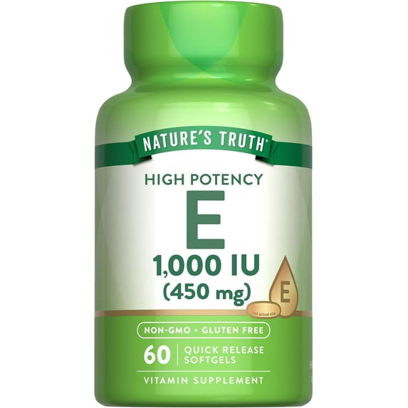 Vitamin E Capsules 1000 IU | 60 Softgels | Non-GMO & Gluten Free | For Men and Women | by Nature's Truth