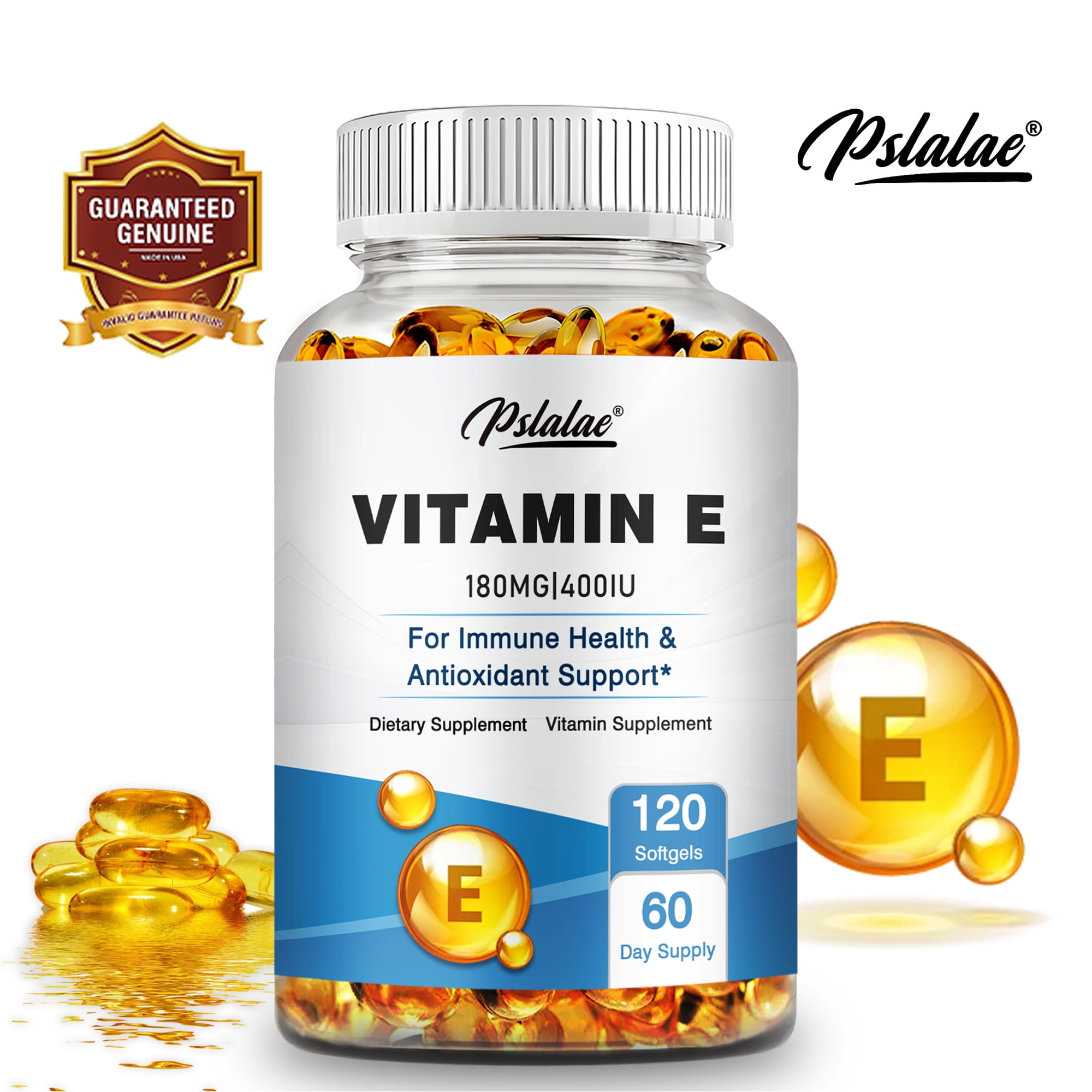 Vitamin E - D-Alpha Tocopherol, Anti Aging, Eye Care, High Strength,Antioxidant Immunity Enhancement - 120 Capsules