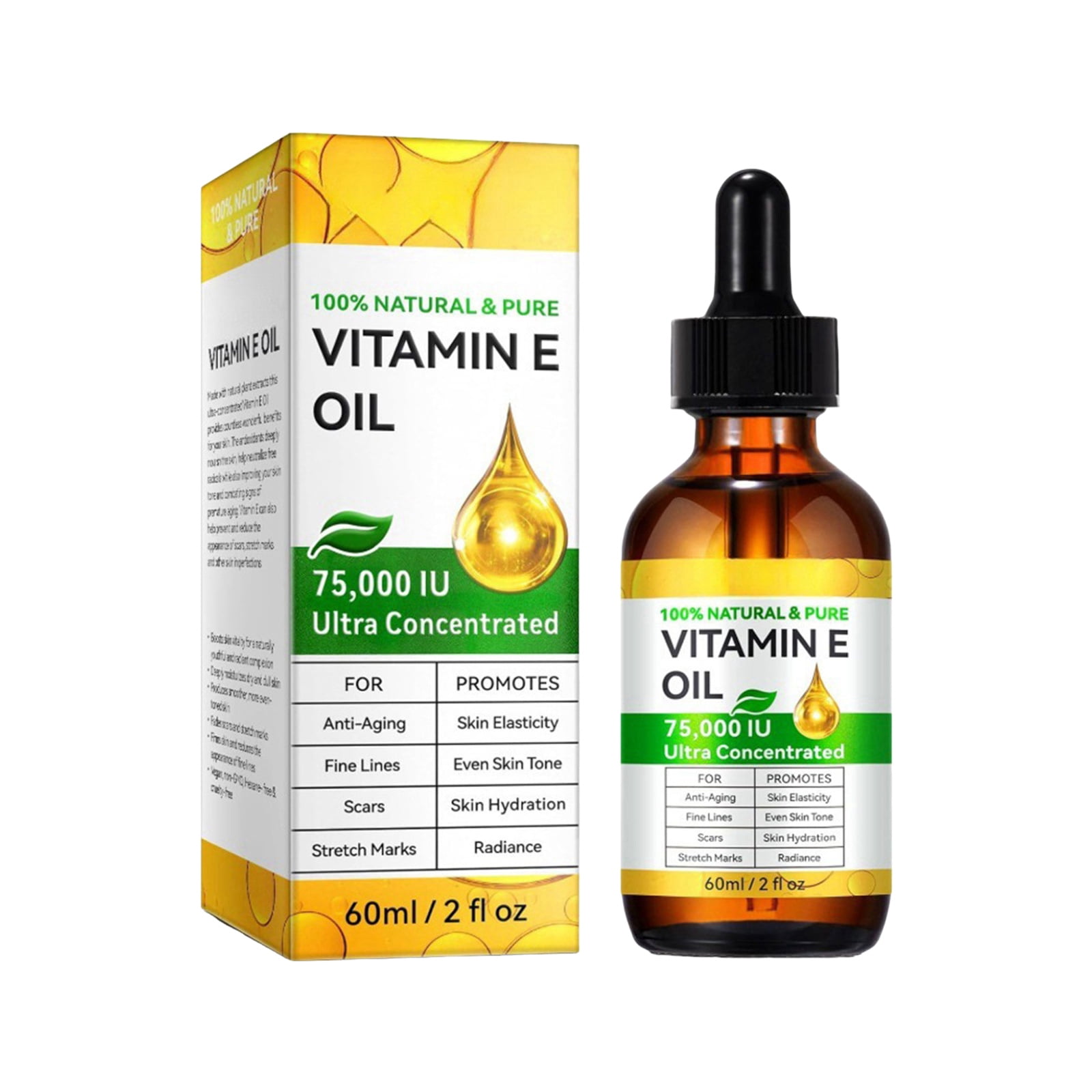 Vitamin E Öl Bio 75.000 IU – Natürliches Hautpflegeöl Gegen Narben, Dehnungsstreifen & Anti-Aging, 60 Ml