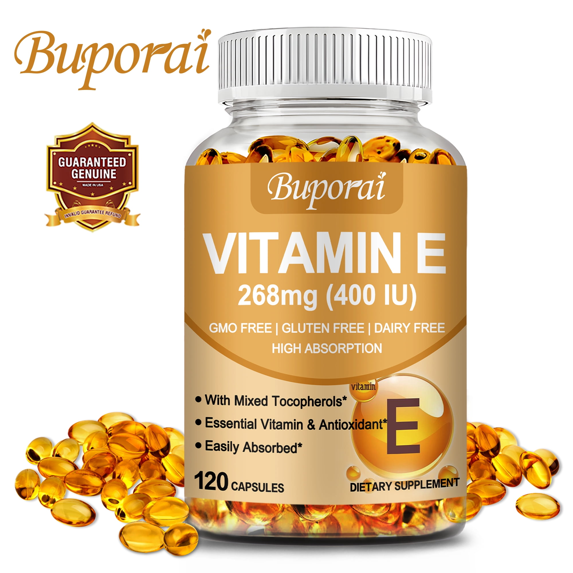Vitamin E - Support Immune Function Health, Antioxidants, Anti-Aging, Prevent Damaged Skin,  Maintain Overall Well-being - 120 Capsules