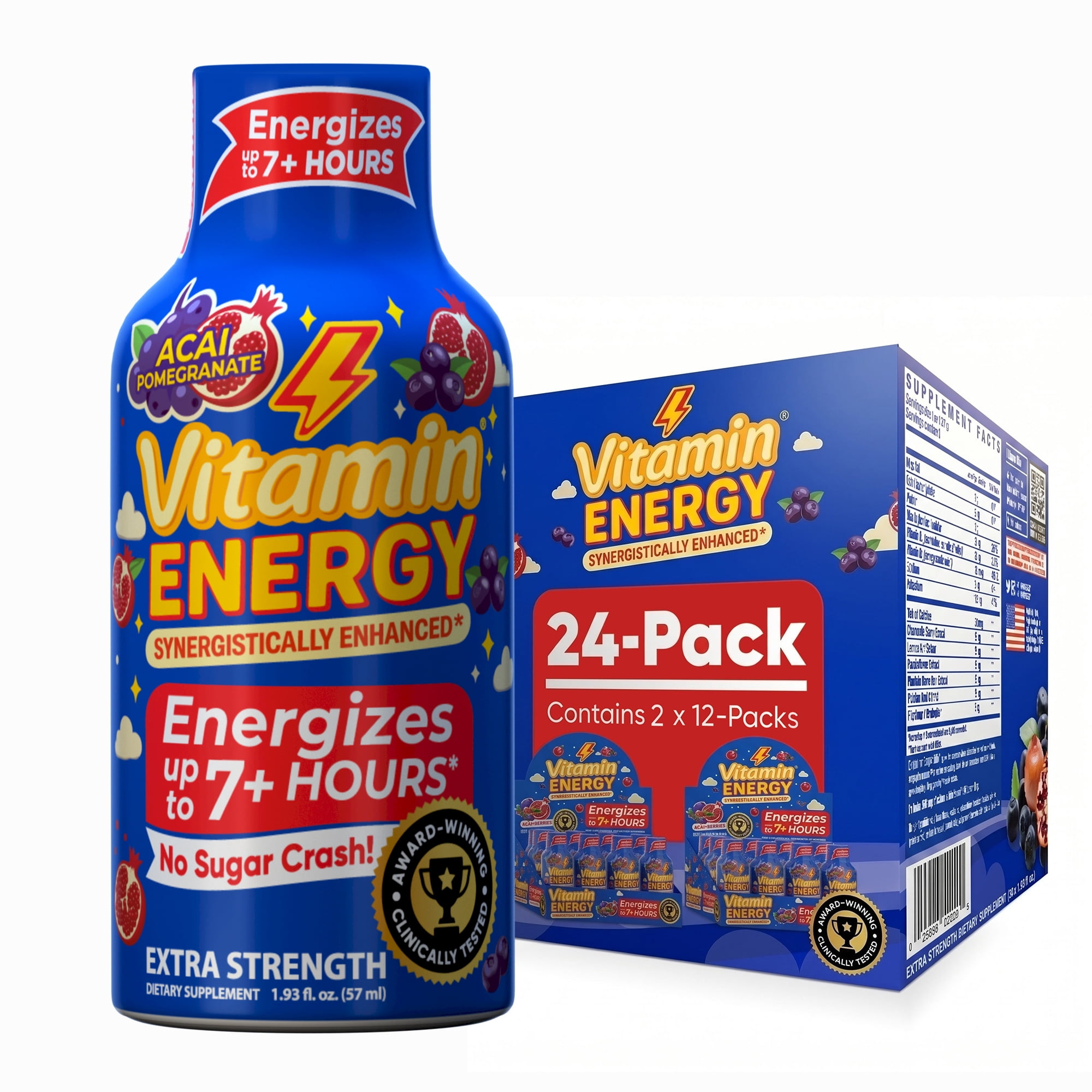 Vitamin Energy Burner+ Extra Strength Shot, Pomegranate Açaí, 24 Pack – 260mg Natural Caffeine, 25mg Ketones & EGCG, Zero Sugar, 1.93 fl oz