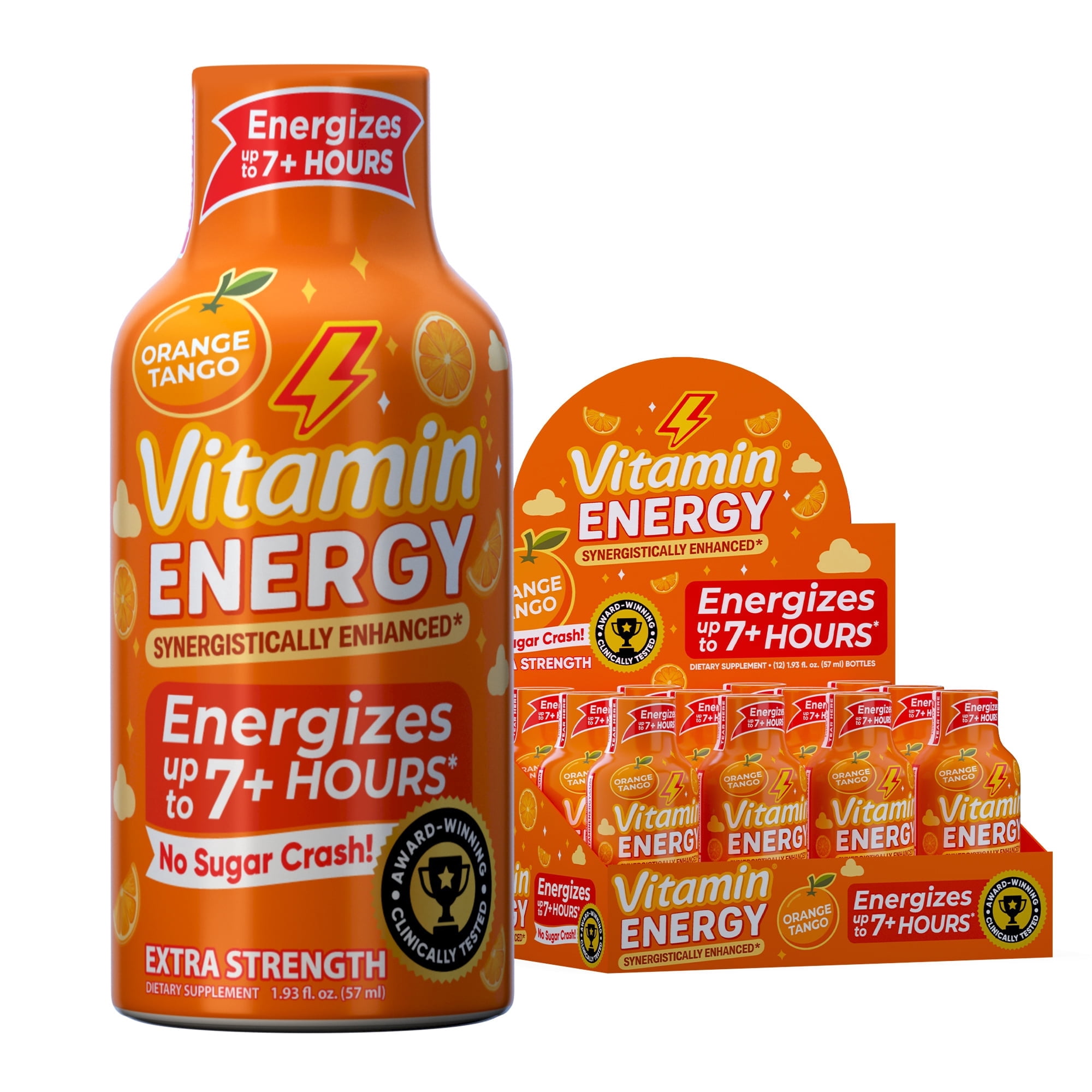 Vitamin Energy Immune+ Extra Strength Shot, Orange Burst, 12 Pack – 260mg Natural Caffeine, B-Vitamins & Citicoline, Zero Sugar, 1.93 fl oz