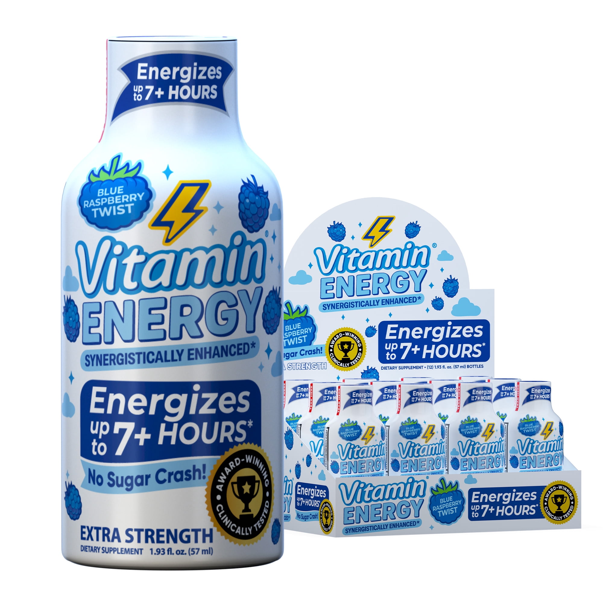 Vitamin Energy Focus+ Extra Strength Shot, Blue Raspberry, 12 Pack – 260mg Natural Caffeine, CoQ10 & B-Vitamins, Zero Sugar, 1.93 fl oz