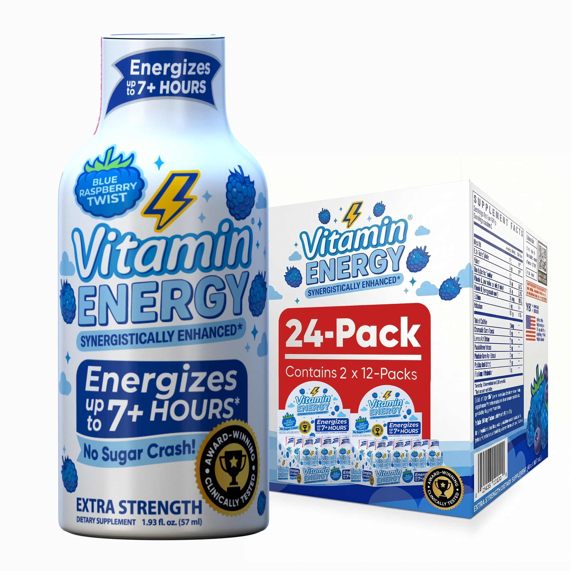 Vitamin Energy Focus+ Extra Strength Shot, Blue Raspberry, 24 Pack – 260mg Natural Caffeine, CoQ10 & B-Vitamins, Zero Sugar, 1.93 fl oz