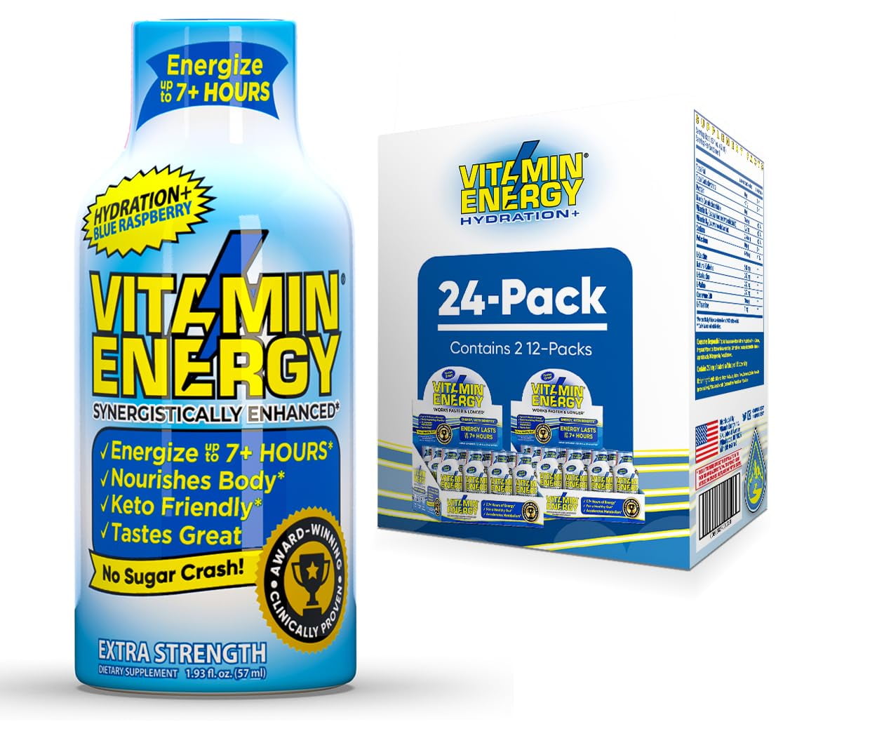 Vitamin Energy Hydration+ Energy Drink Shots, Blue Raspberry Flavor, Up ...