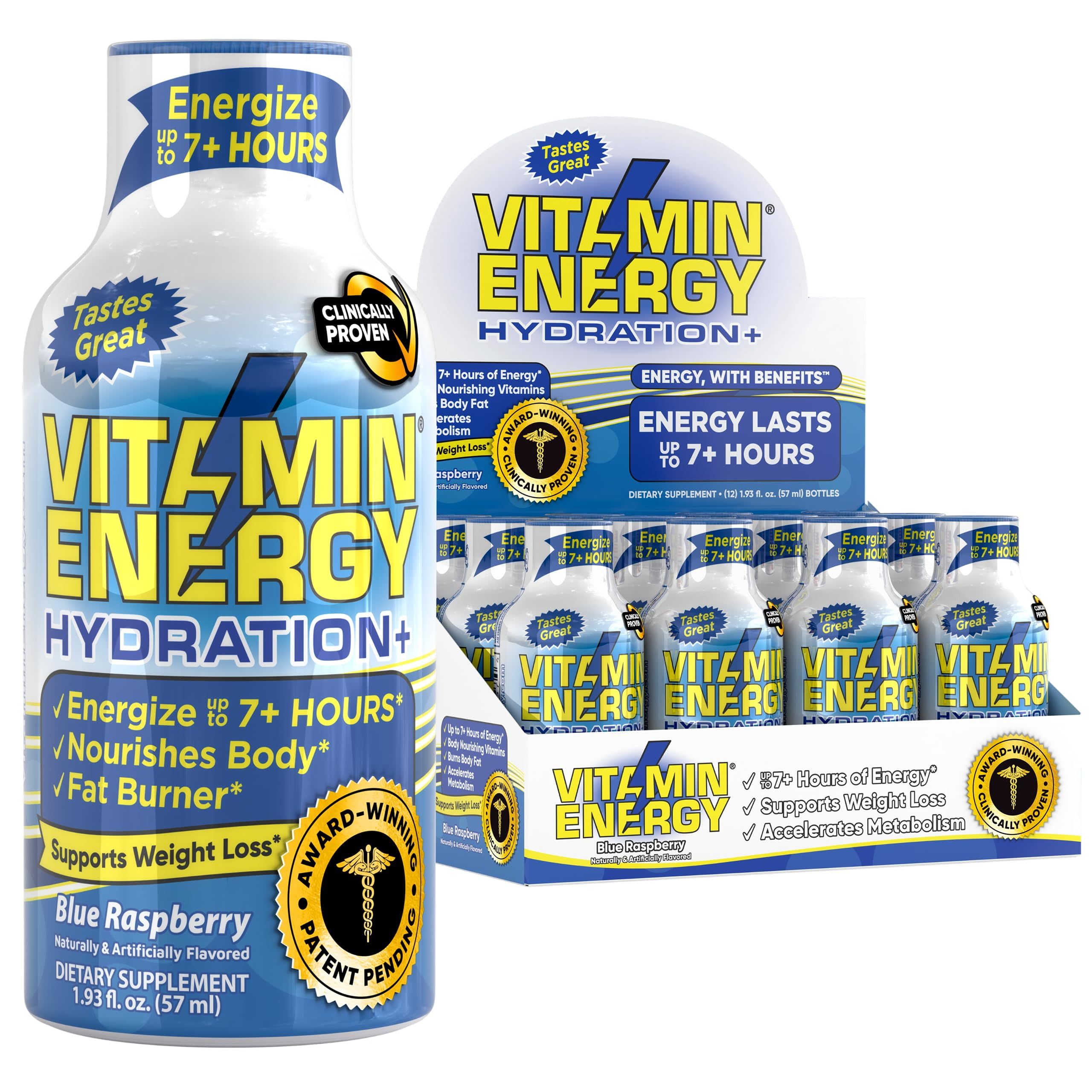 Vitamin Energy Hydration+ Energy Drink Shots, Blue Raspberry flavor, Up ...