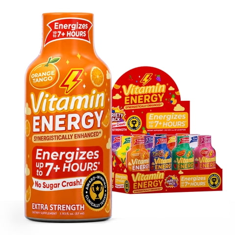 Vitamin Energy Variety Pack Extra Strength Energy Shot, 12 Pack - 260mg Natural Caffeine, Assorted Flavors, Zero Sugar, 1.93 fl oz