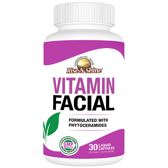 Vitamin Facial with Phytoceramides by Rise-N-Shine Herbal Supplement for Hair, Skin, Nails, 30 Count