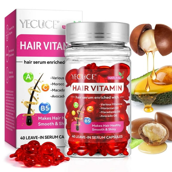 Vitamin Hair Serum Capsules - Hair Vitamins for Hair Growth for Women, With Fatty Acids & Vitamins, by Yecuce, 40 Capsules