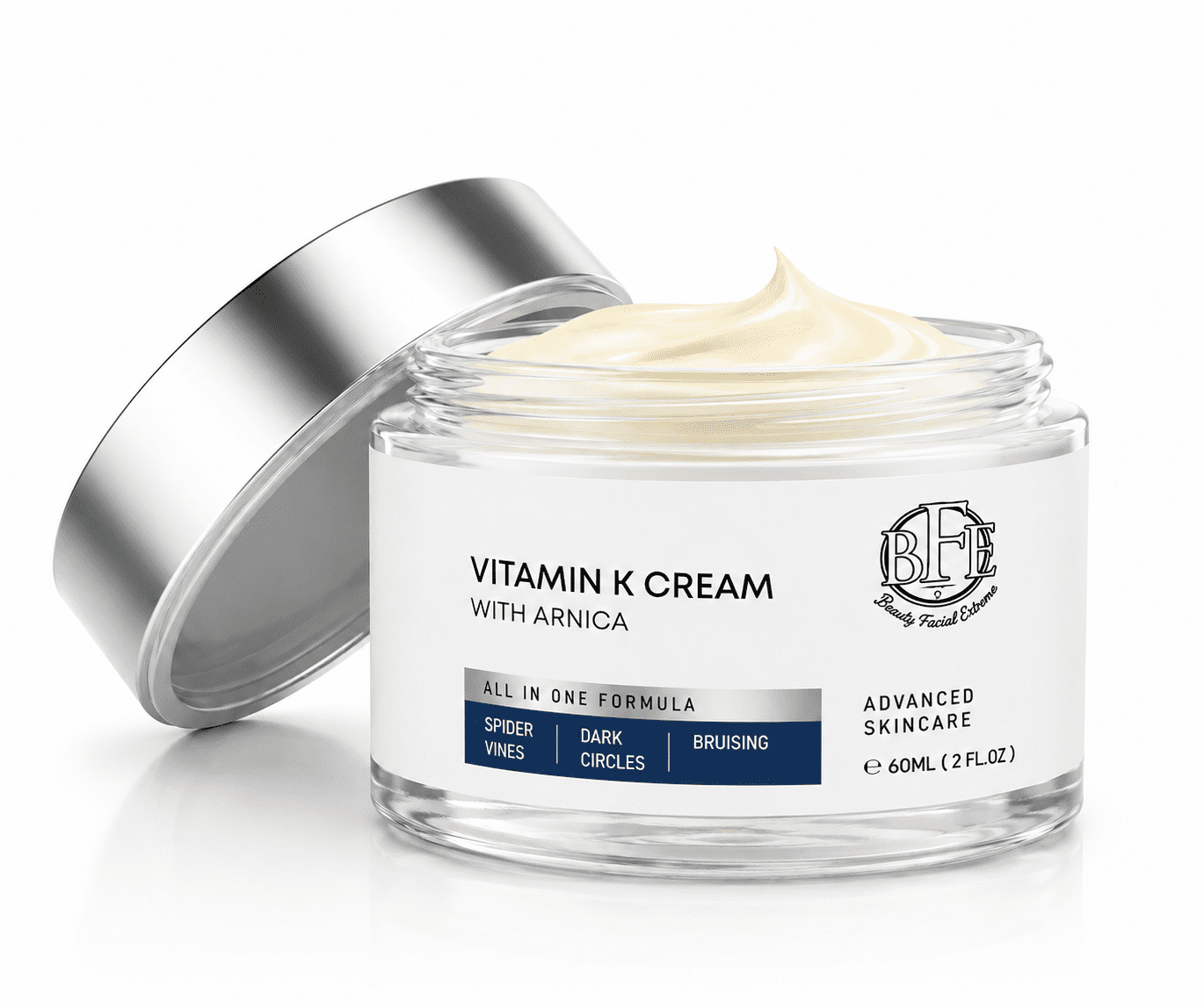 Beauty Facial Extreme Vitamin K Cream for Bruising, Spider Veins, Broken Capillaries, Under Eye Dark Circles, Fine Lines, Puffiness, and Wrinkles, 60 mL