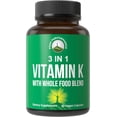 thumbnail image 1 of Vitamin K with Whole Food Blend of 25+ Vegetables and Fruits for Max Absorption. Vegan Capsules Supplement. Vitamins K1, K-2 MK4 + K2 Natto MK7. Alternative to Drops, Gummies. VIT K with K 2 and MK-7, 1 of 7