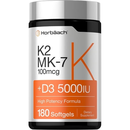 Vitamin K2 Complex with D3 | 180 Softgels | Non-GMO and Gluten Free | by Horbaach