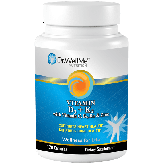Vitamin K2+D3, Supports Strong Bones, Heart and Immune Health with Vitamin C, B16, B12 & Zinc Capsules - 120 Capsules, Made in USA by Dr WellMe