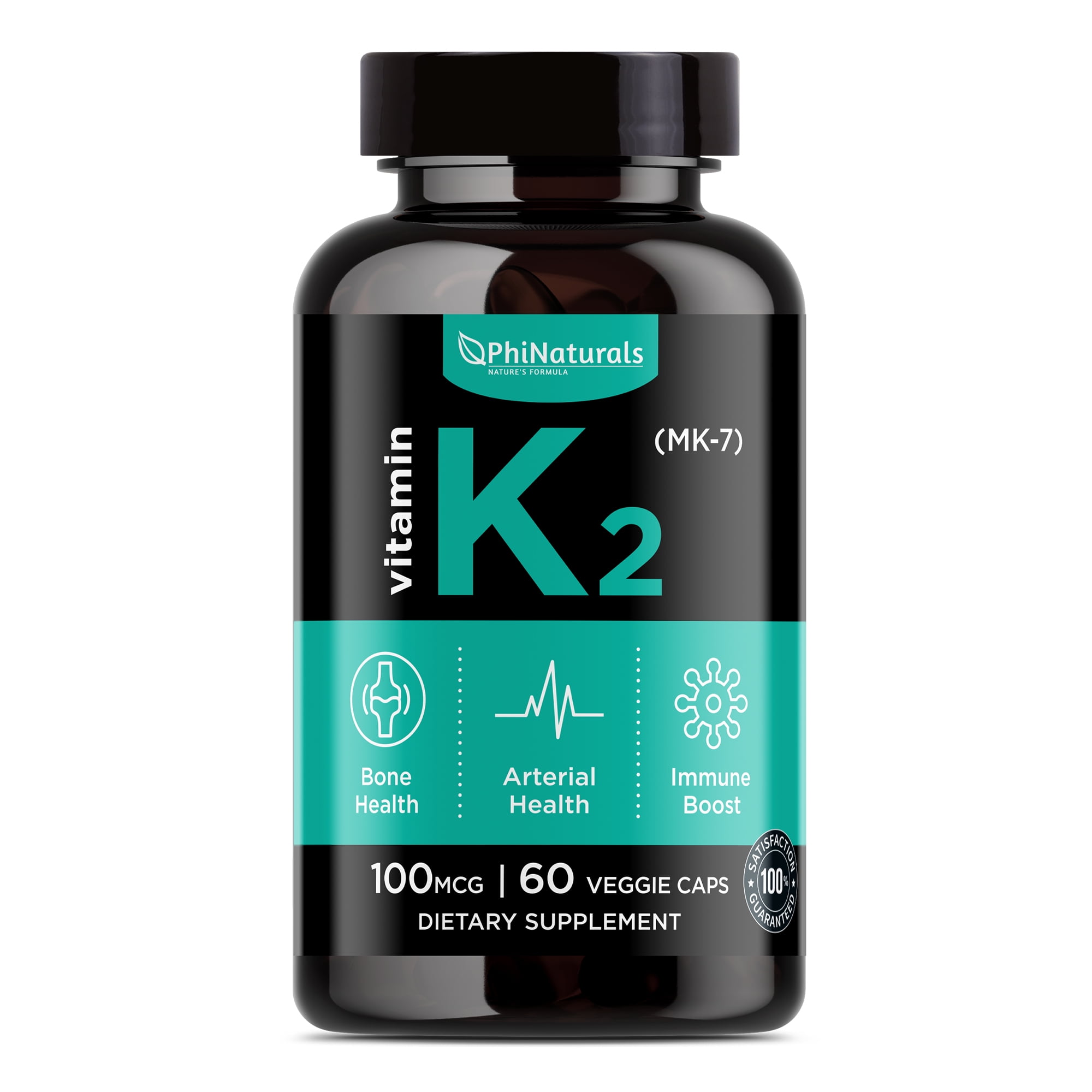 Phi Naturals Vitamin K2 MK7 100mcg Supplement, 60 Capsules for Bone