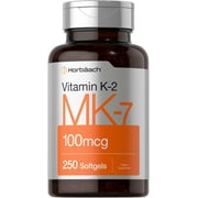 Vitamin K2 MK7 100mcg | 250 Softgels | Non-GMO. Gluten Free Supplement | by Horbaach