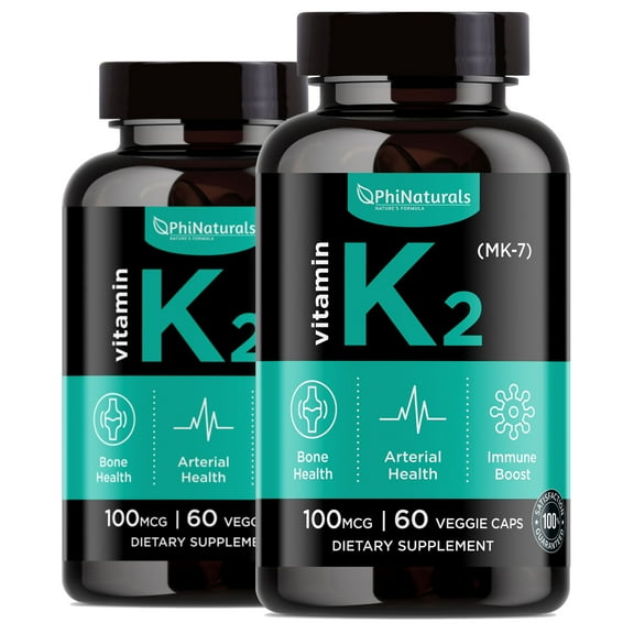 Vitamin K2 - MK7 Supplement (Pack of 2) Capsules by Phi Naturals