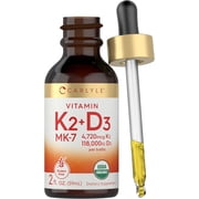 Vitamin K2 MK7 and D3 Liquid Drops | 2 Fl Oz | Vegetarian Supplement | by Carlyle