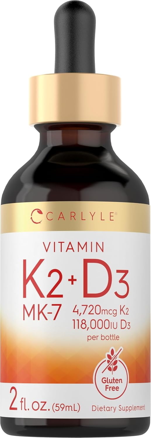 Vitamin K2 MK7 and D3 Liquid Drops | 2 Fl Oz | Vegetarian Supplement | by Carlyle
