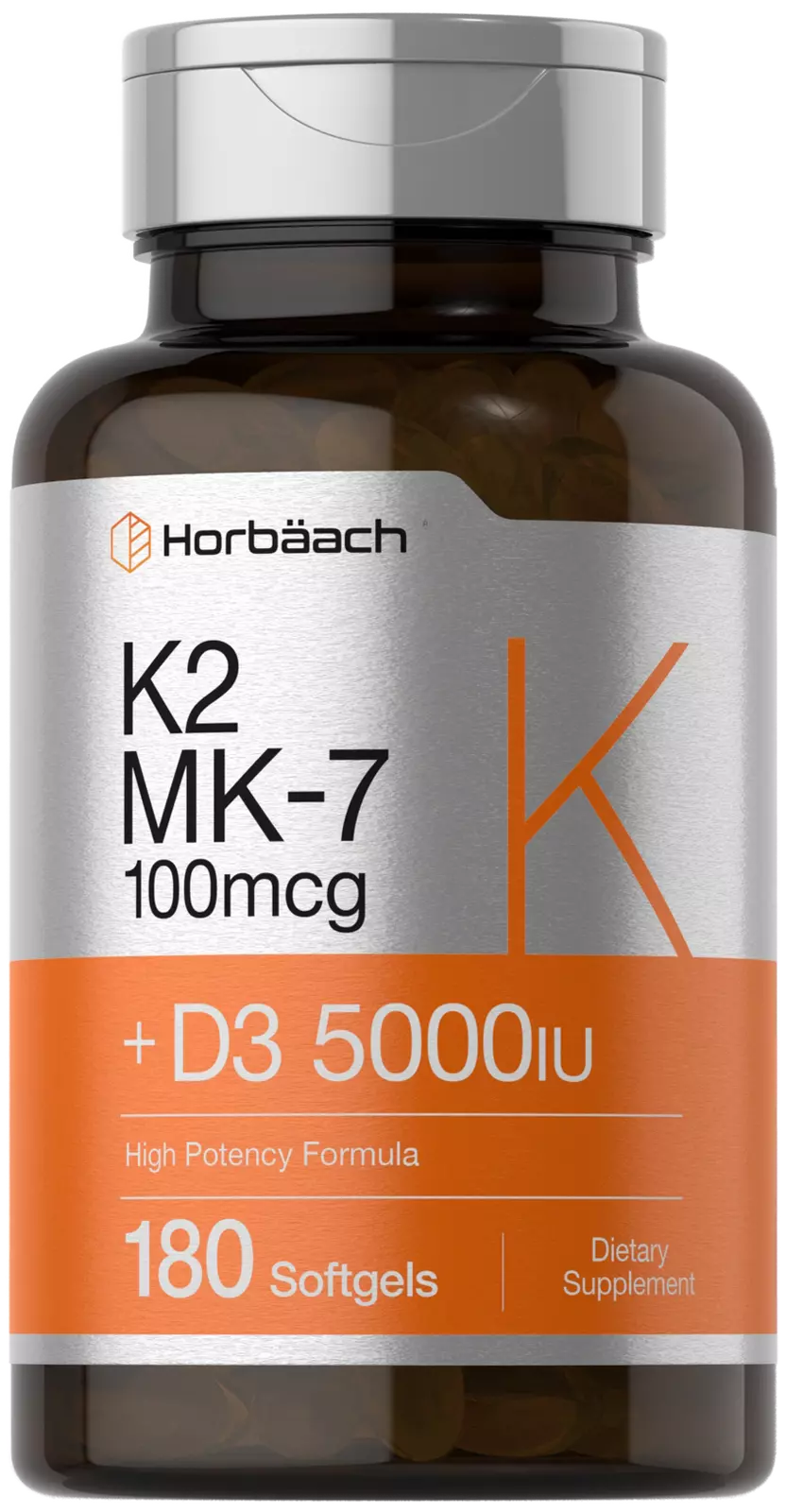 Vitamin K2 MK7 with D3 Supplement 180 Softgels D3 5000 IU by