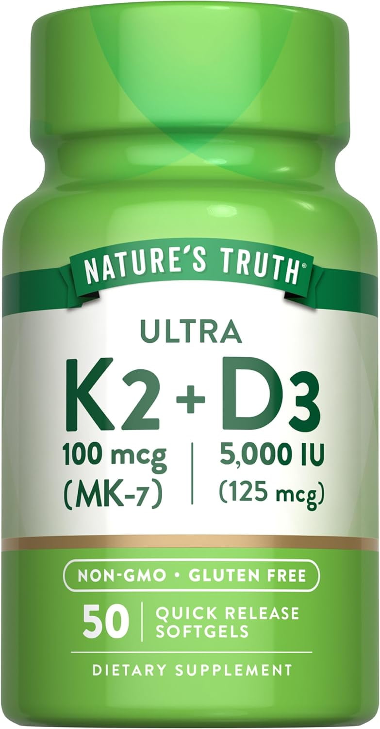 Vitamin K2 Supplement | 800 mcg  | 50 Softgels | MK4 MK7 Complex | by Nature's Truth
