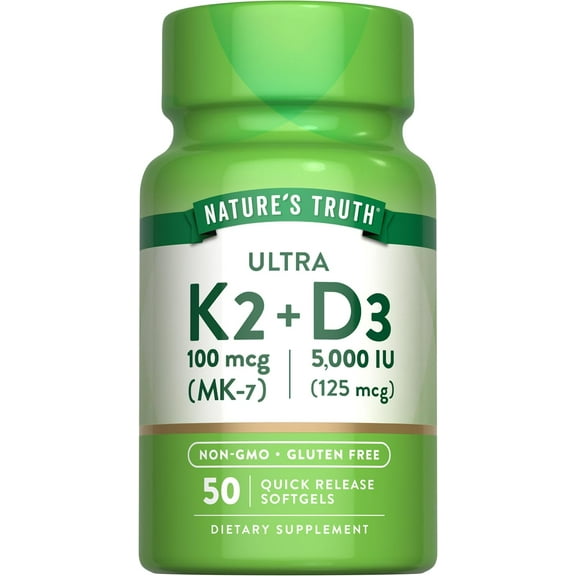 Vitamin K2 Supplement | 800 mcg  | 50 Softgels | MK4 MK7 Complex | by Nature's Truth