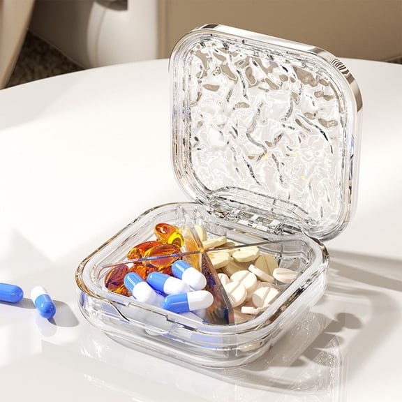 Vitamin Organizer, 4-Compartment Pill Dispenser, Portable Supplement Container for Travel and Daily Use, Large Capacity Pill Box with Secure Lid