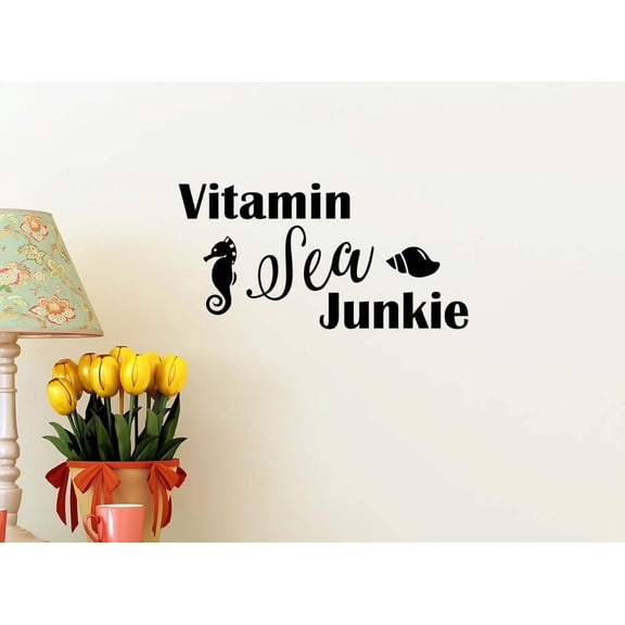 Vitamin Sea Junkie 22 x 11 Vinyl Wall Quote Decal Sticker Office Home Beach House Salt Art Decor Motivational Inspirational Decorative Lettering