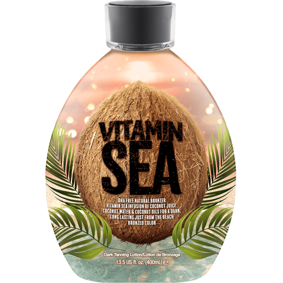 Vitamin Sea Natural Bronzer Indoor Tanning Bed Lotion w/ Infusion of Coconut Oil, Coconut Water, & Coconut Juice - Streak/Stain-Free Finish, Tattoo Anti-Fade Formula, Great For Sensitive Skin - 13.5oz