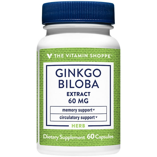 The Vitamin Shoppe Ginkgo Biloba Extract 60MG & 24% Ginkgo Flavonolglycosides, Supports Memory & Circulation, Healthy Aging Herbal Supplement (60 Capsules)