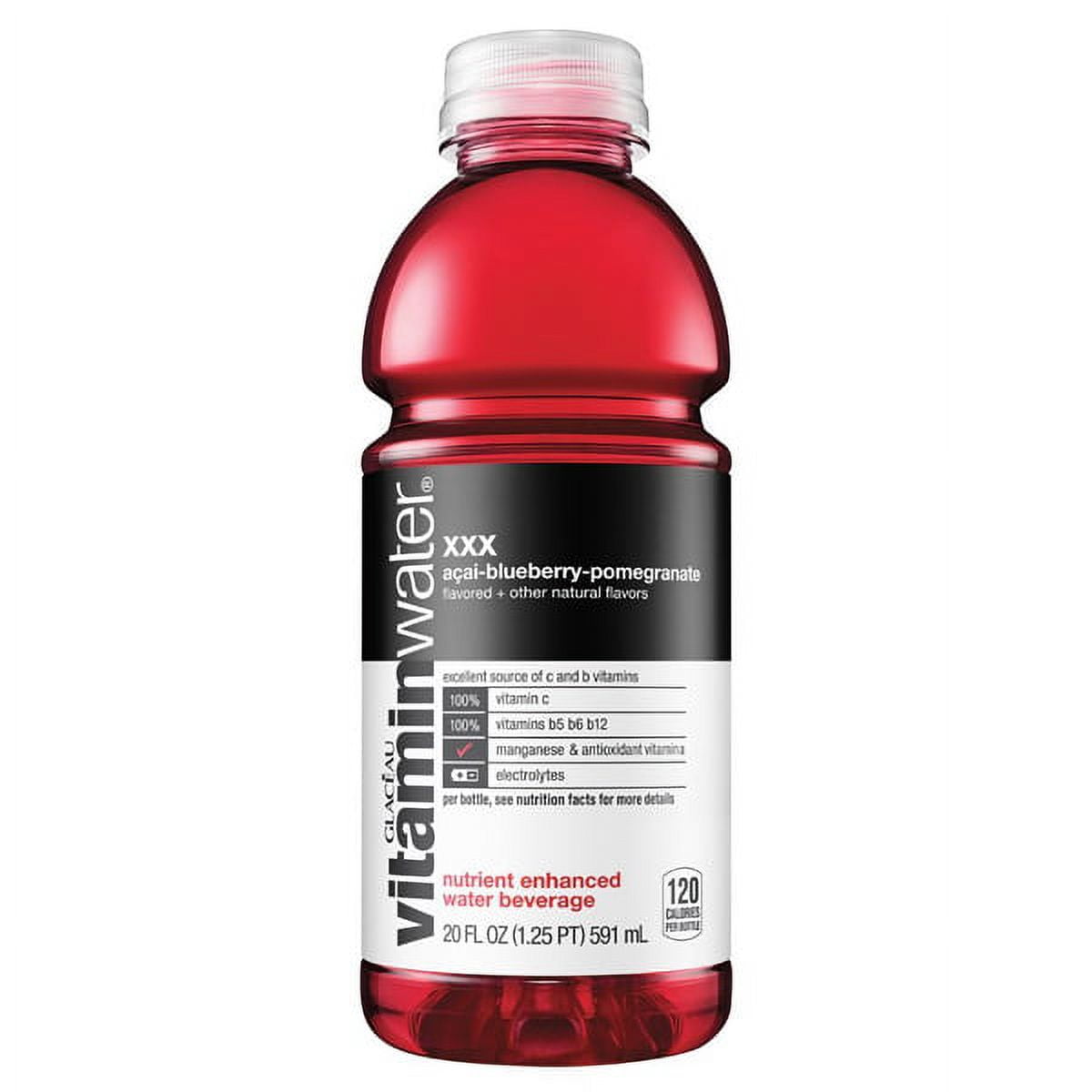 Vitamin Water XXX Acai Blueberry Pomegranate 16.9 oz Plastic Bottles - Pack of 24
