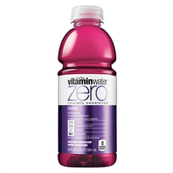 Vitamin Water Zero Revive Fruit Punch 20 oz Plastic Bottles - Pack of 24