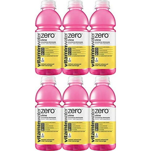 Vitamin Water Zero, Strawberry Lemonade - Shine, 20oz Bottle (Pack of 6, Total of 120 Oz)