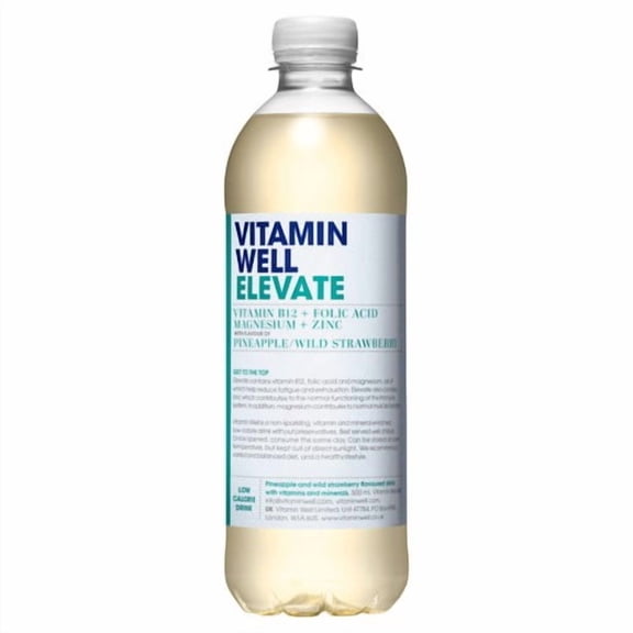 Vitamin Well Water Elevate Pineapple & Wild Strawberry 500ml, British Import (Pack of 6)