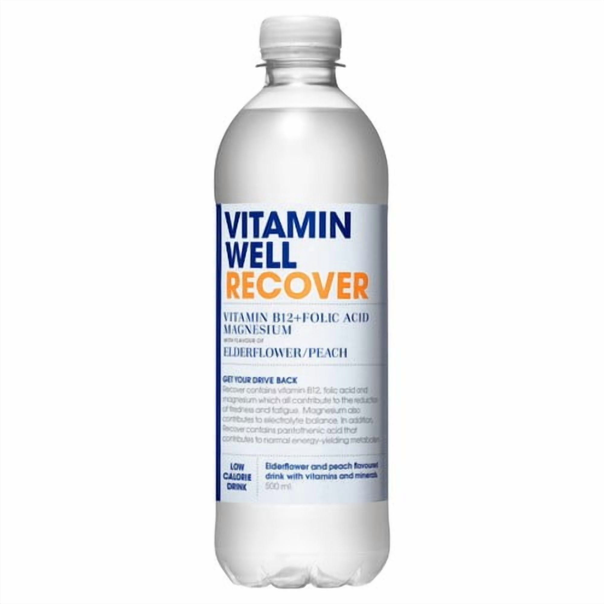 Vitamin Well Water Recover Elderflower & Peach 500ml, British Import (Pack of 6)