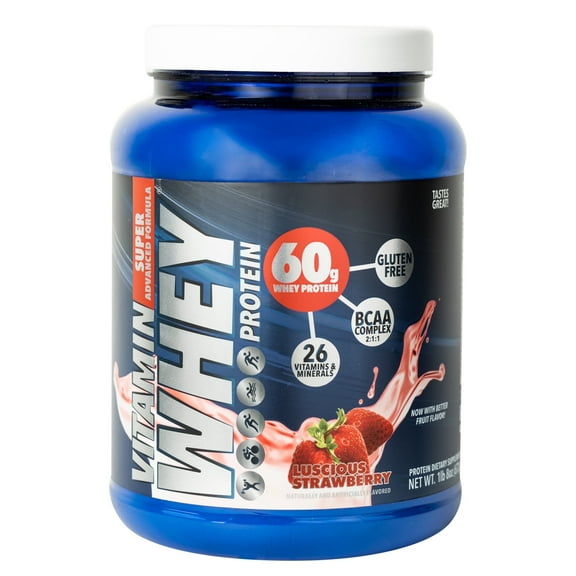 Vitamin Whey Protein Powder Strawberry - 60g Protein - 26 Vitamins & Minerals