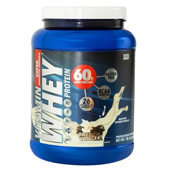 Vitamin Whey Protein Powder Vanilla - 60g of Protein - Gluten Free - 26 Vitamins & Minerals - BCAAs