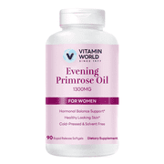Vitamin World Evening Primrose Oil for Women 1300mg, Cold Pressed, 10% GLA, Supports Healthy-Looking Skin & Womens Health, 90 Softgels