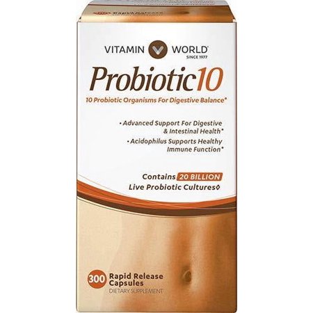 Vitamin World Probiotic 10 300 Capsules, 20 Live Billion Cultures, 10 Probiotic Organisms, Advanced Support for Digestive & Intestinal Health, Acidophilus, Rapid-Release, Gluten Free 3