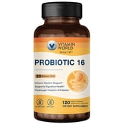 Vitamin World Probiotic 16, 20 Billion CFU, 16 Strains with Prebiotic Fiber for Digestive & Immune Health, Probiotics for Women & Men, Non-GMO, Gluten Free, 120 Veggie Capsules, 60 Day Supply