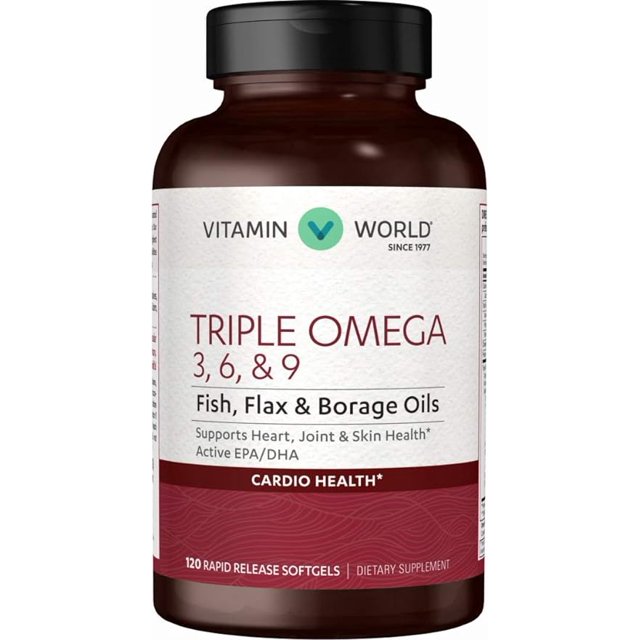 Vitamin World Triple Omega 369, Fish, Flax and Borage Oils, Active EPA DHA, Heart Health