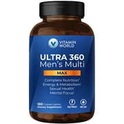 Vitamin World ULTRA 360 Mens Max Multivitamin, 180 Coated Caplets, High Potency and Non-GMO