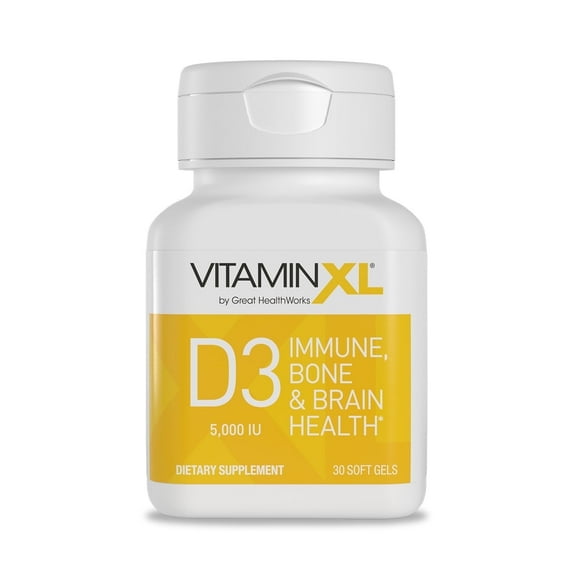 VitaminXL D3, 5,000 IU 125mcg, High Potency Daily Immune Support Supplement, Helps Maintain a Healthy Immune System, Muscle Function, Strong Bones, Gluten-Free, 30 Soft Gel Capsules