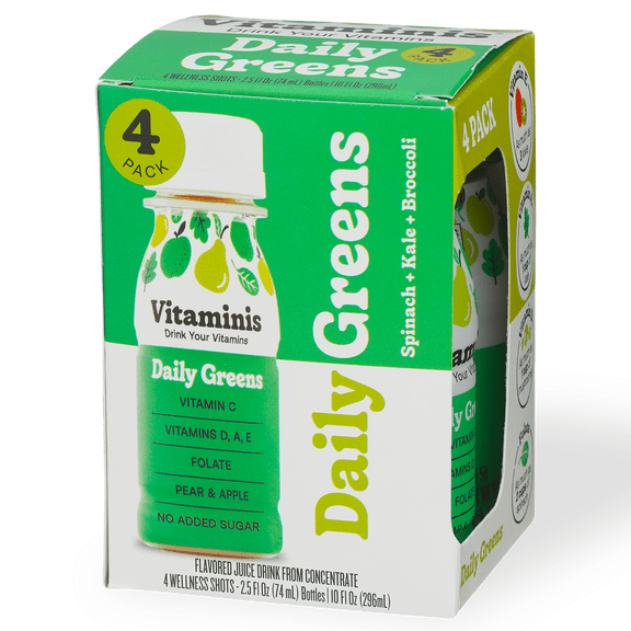 Vitamini's Daily Greens Supplement with Leafy Greens & Fruit Extracts for Daily Nutrition, 2.5 fl oz, 4 Count