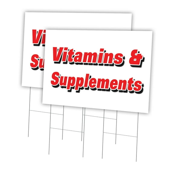 Vitamins & Supplements 2 Pack Of 24" x 36" Yard Sign & Stake | Advertise Your Business | Stake Included Image On Both Sides | Made in The USA