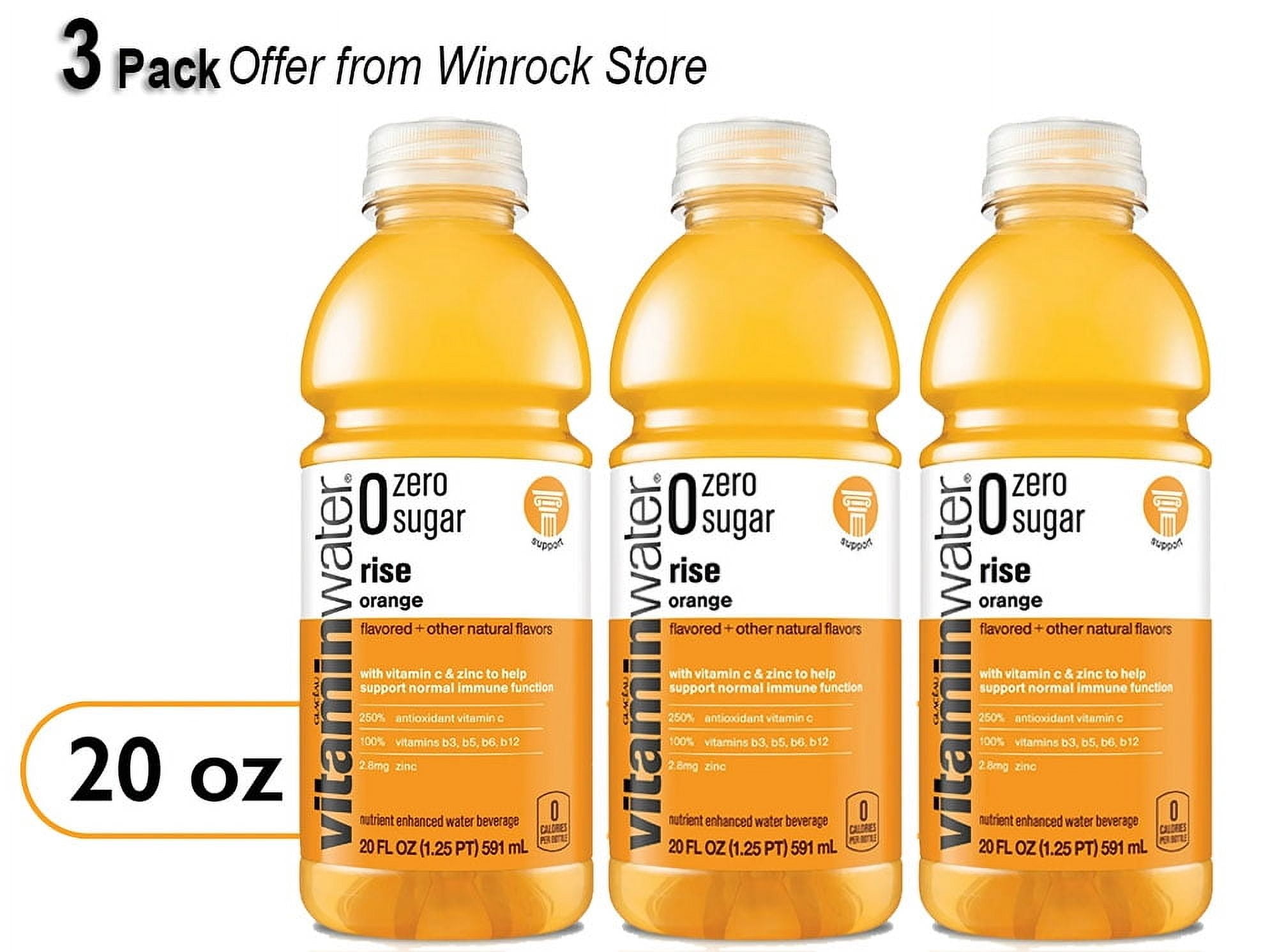 Vitaminwater Rise Zero Sugar Orange Flavored Water Beverage, 20 fl oz (3 Pack)
