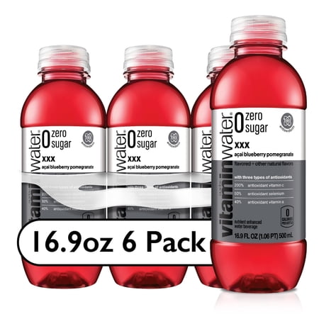 Vitaminwater Xxx Zero Sugar Nutrient-Enhanced Acai-Blueberry Pomegranate Flavored Bottled Water, 6 bottles, 16.9 fl oz, Package May Vary